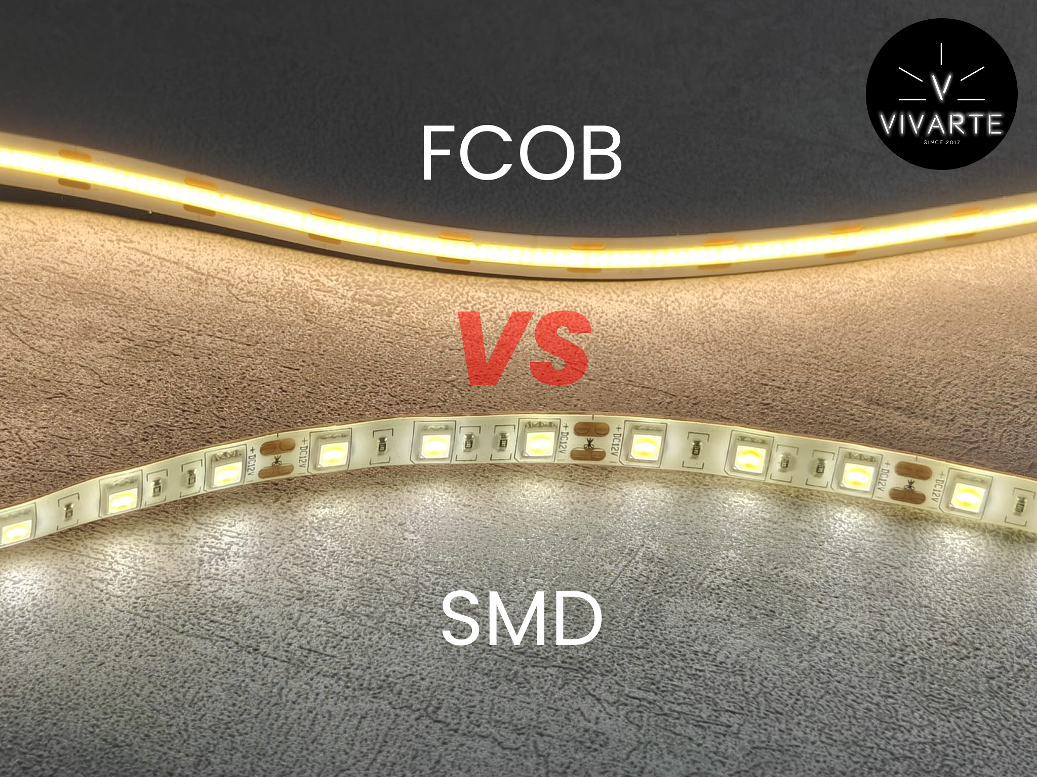 Võrdlus: FCOB LED-riba ja SMD LED-riba – valgustus sisse lülitatud