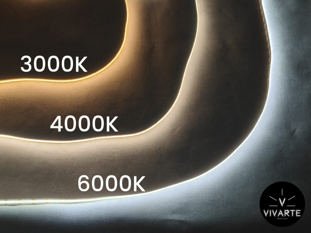 LED ribade värvustemperatuurid – 3000K soe valgus, 4000K neutraalne valgus, 6000K külm valgus. Vivarte.ee