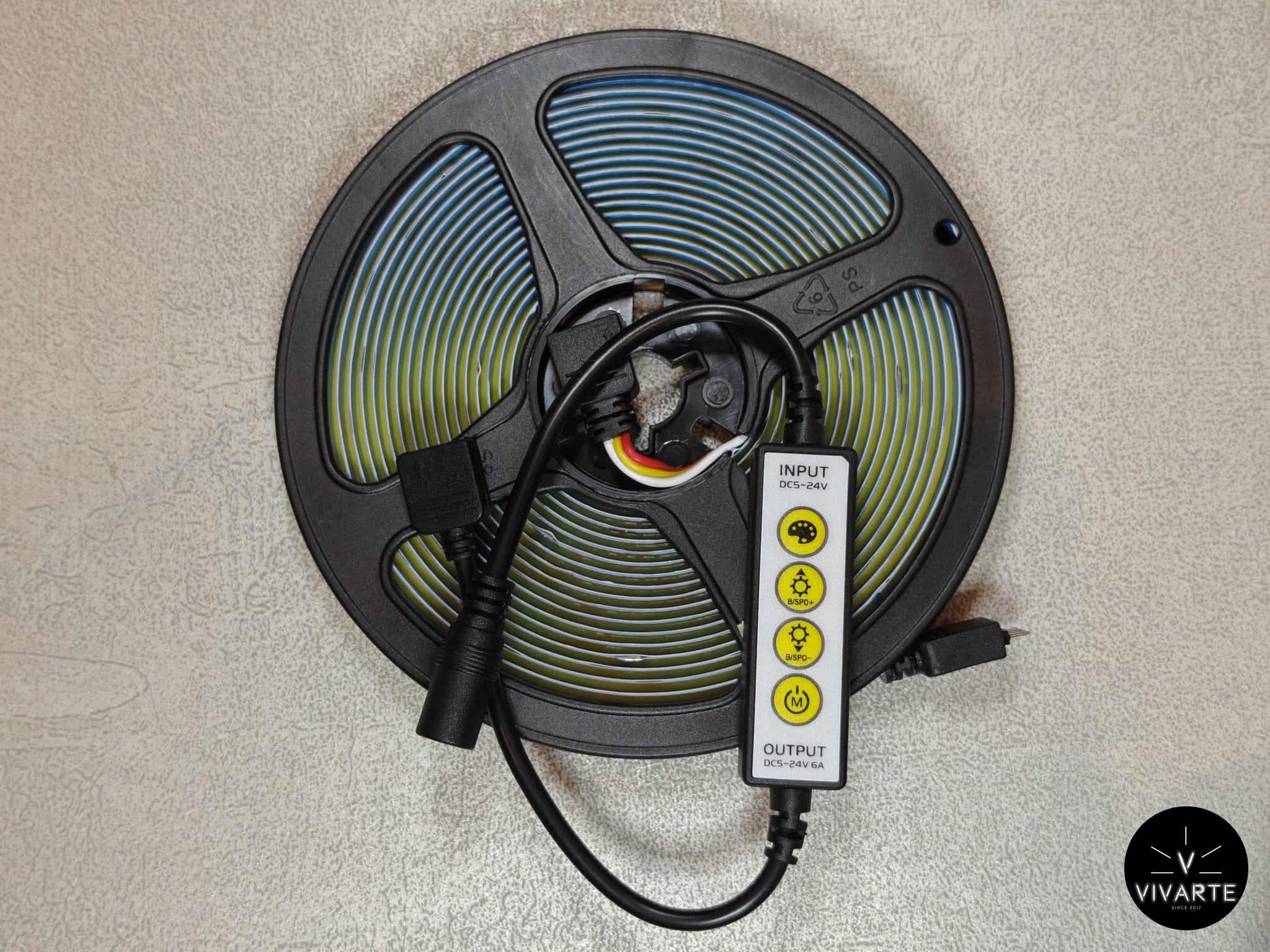 Vivarte CCT Mini 4-key kontroller – reguleeritav külm ja soe valge LED-ribadele, DC5–24V, 2CH × 3A