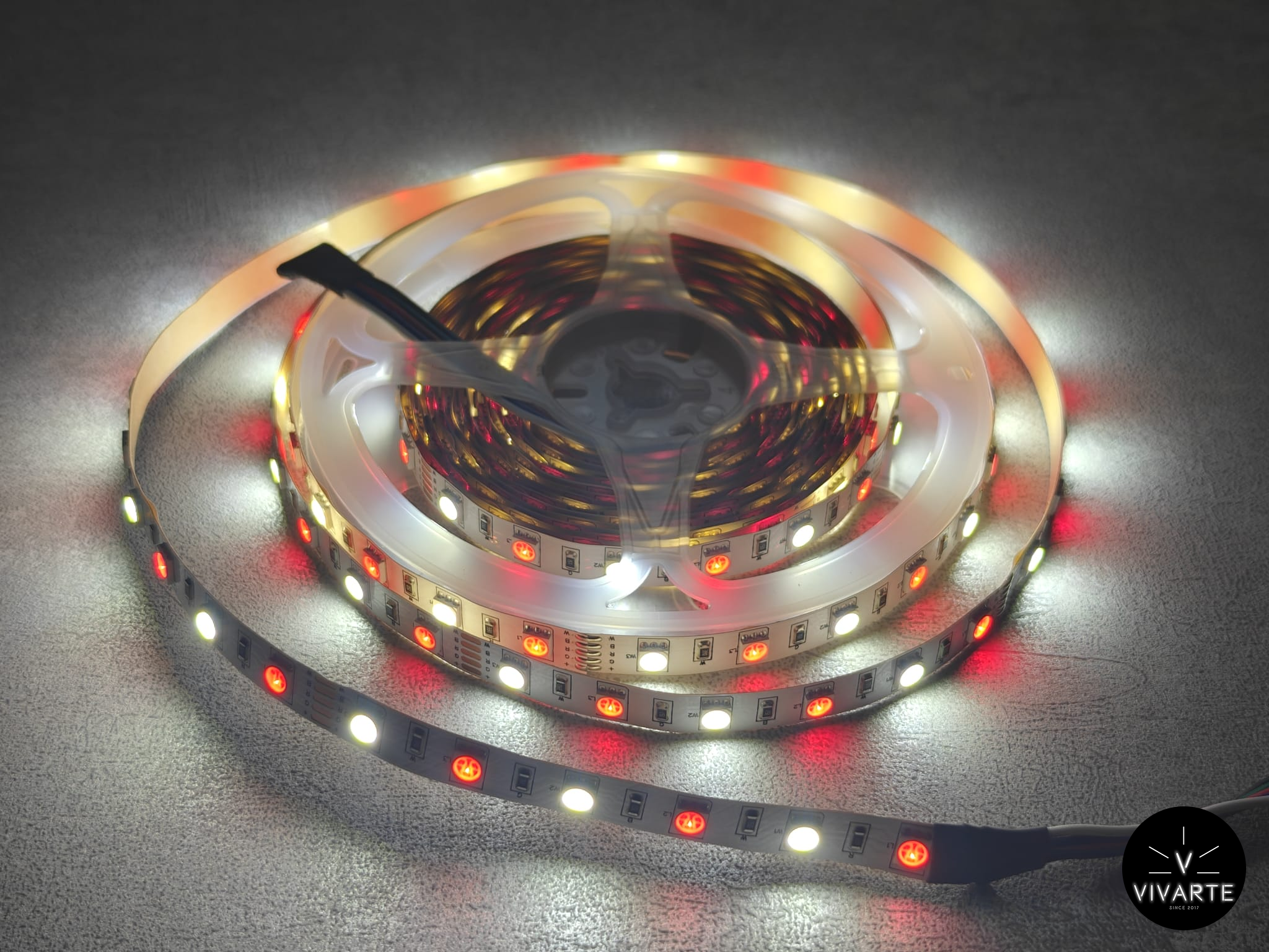Vivarte SMD 5050 RGBW LED-riba – punane ja valge valgus, 12W/m, 12V/24V, 5 m rull; IP20 / IP65 / IP67