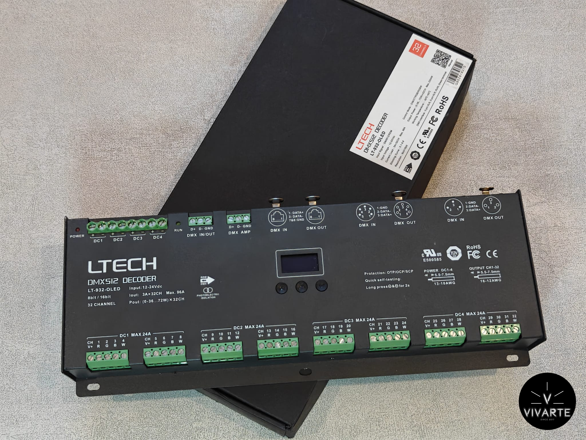 LTECH LT-932-OLED DMX dekooder karbiga – 32-kanaline LED kontroller