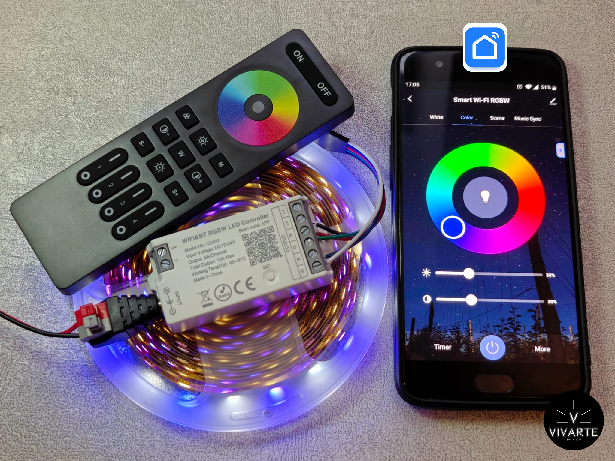 Vivarte kombokontroller LED-ribadele – SmartLife rakendus, Bluetooth, WiFi ja eraldi valitav RF pult