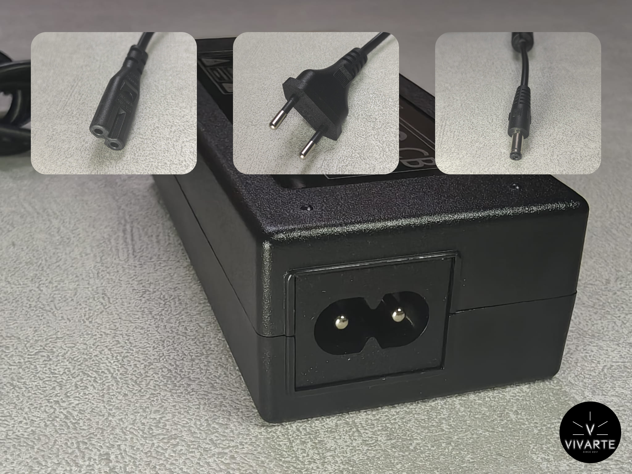 LED-adapter toiteplokk 24V lähivaates – pistikupesa ja kaablite detailid