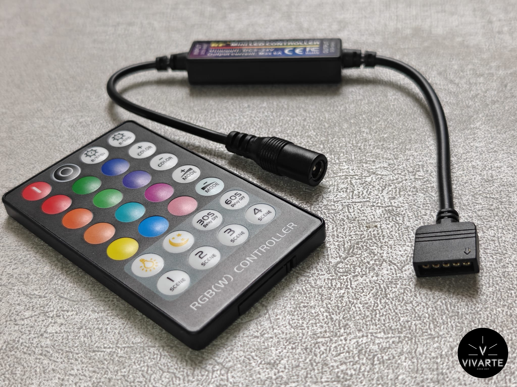 RGBW LED-riba kontroller koos 30-nupulise puldiga – DC5–24V, max 6A