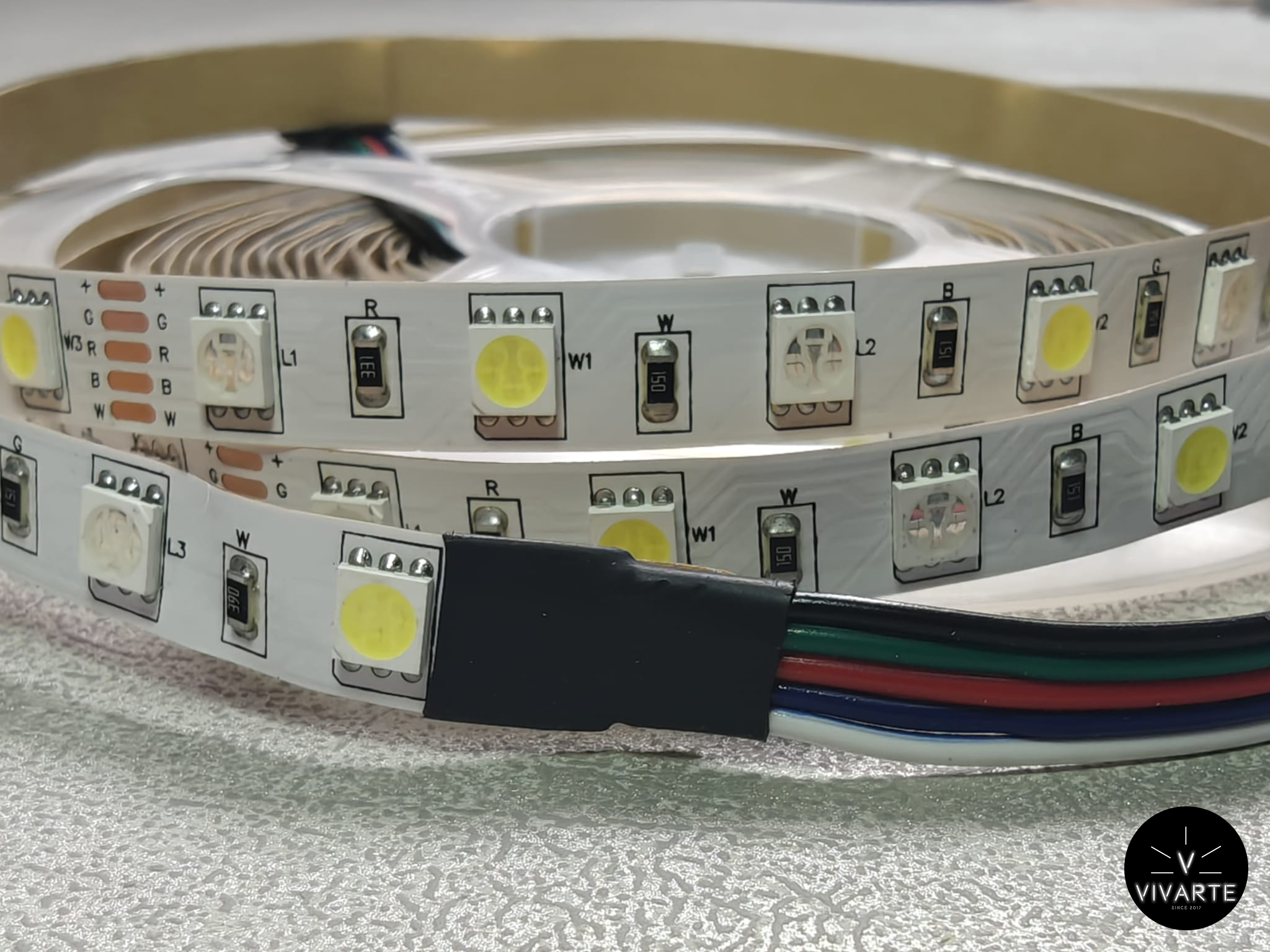 Vivarte SMD 5050 RGBW LED-riba – 12W/m, 12V/24V, 5 m rull