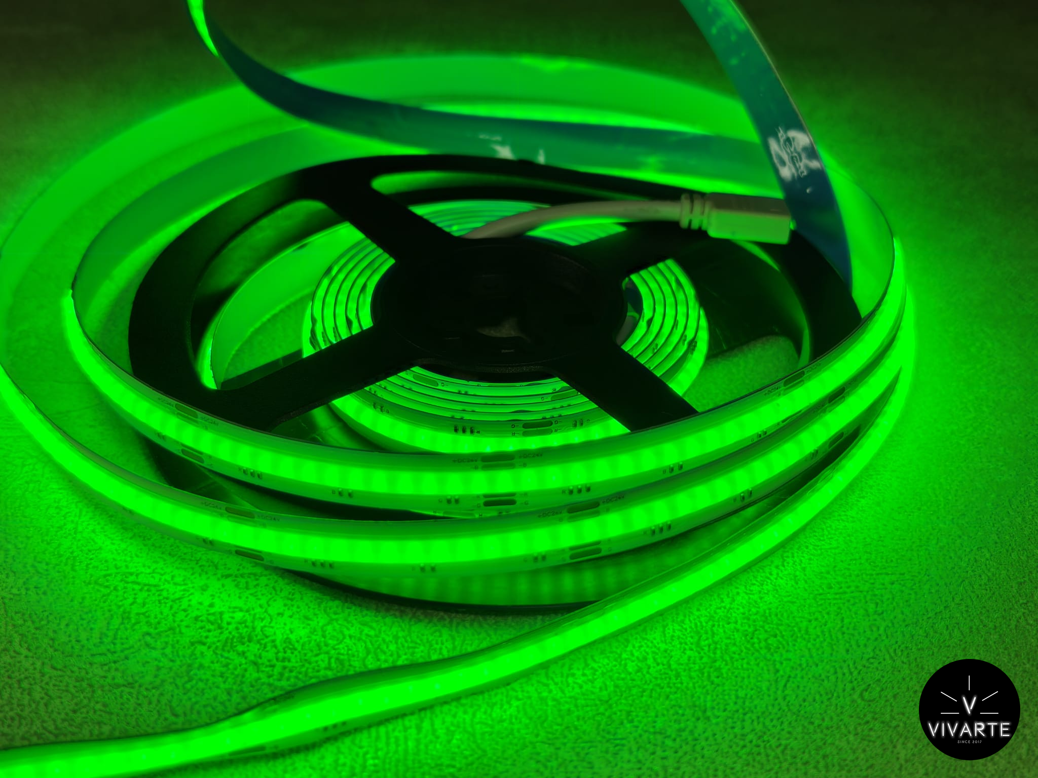 FCOB PWM RGB LED-riba – roheline toon, täppideta valgus; 12V/24V, IP30/IP66, 576/810/840 LED/m – Vivarte