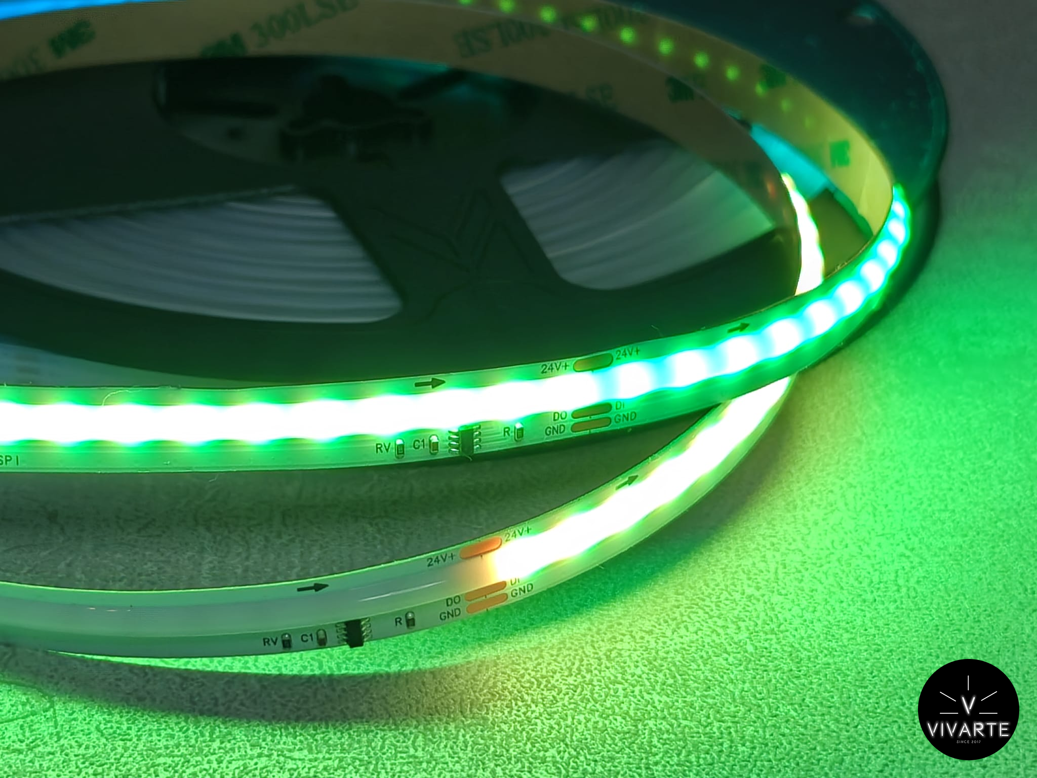 FCOB SPI RGB LED-riba – 24V, WS2811 IC, pikslisamm 50 mm, 3PIN (24V+, DI/DO, GND)