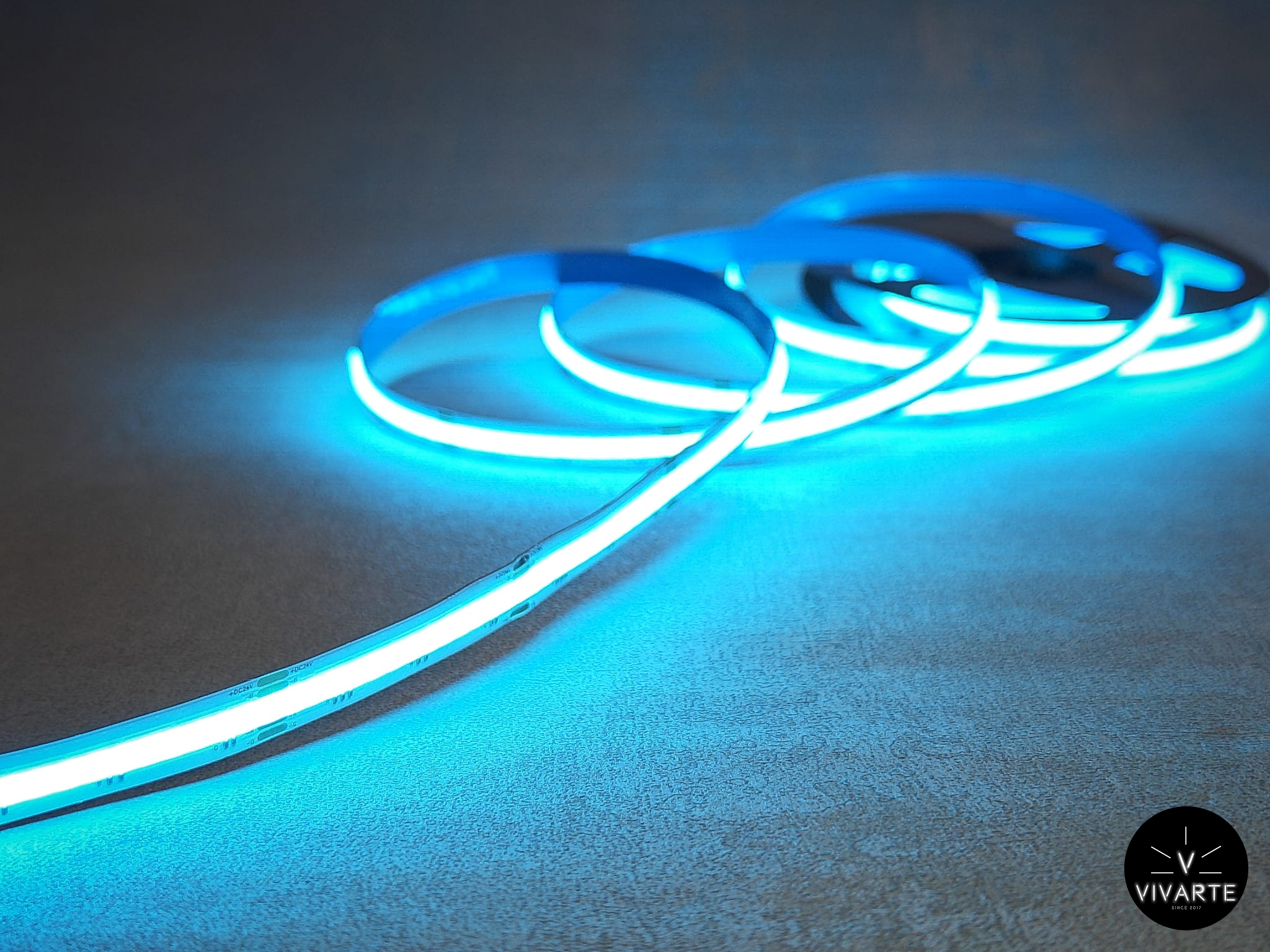 FCOB RGB LED-riba – tsüaan toon, IP66 (kaetud silikoonvaiguga), 12V/24V – Vivarte