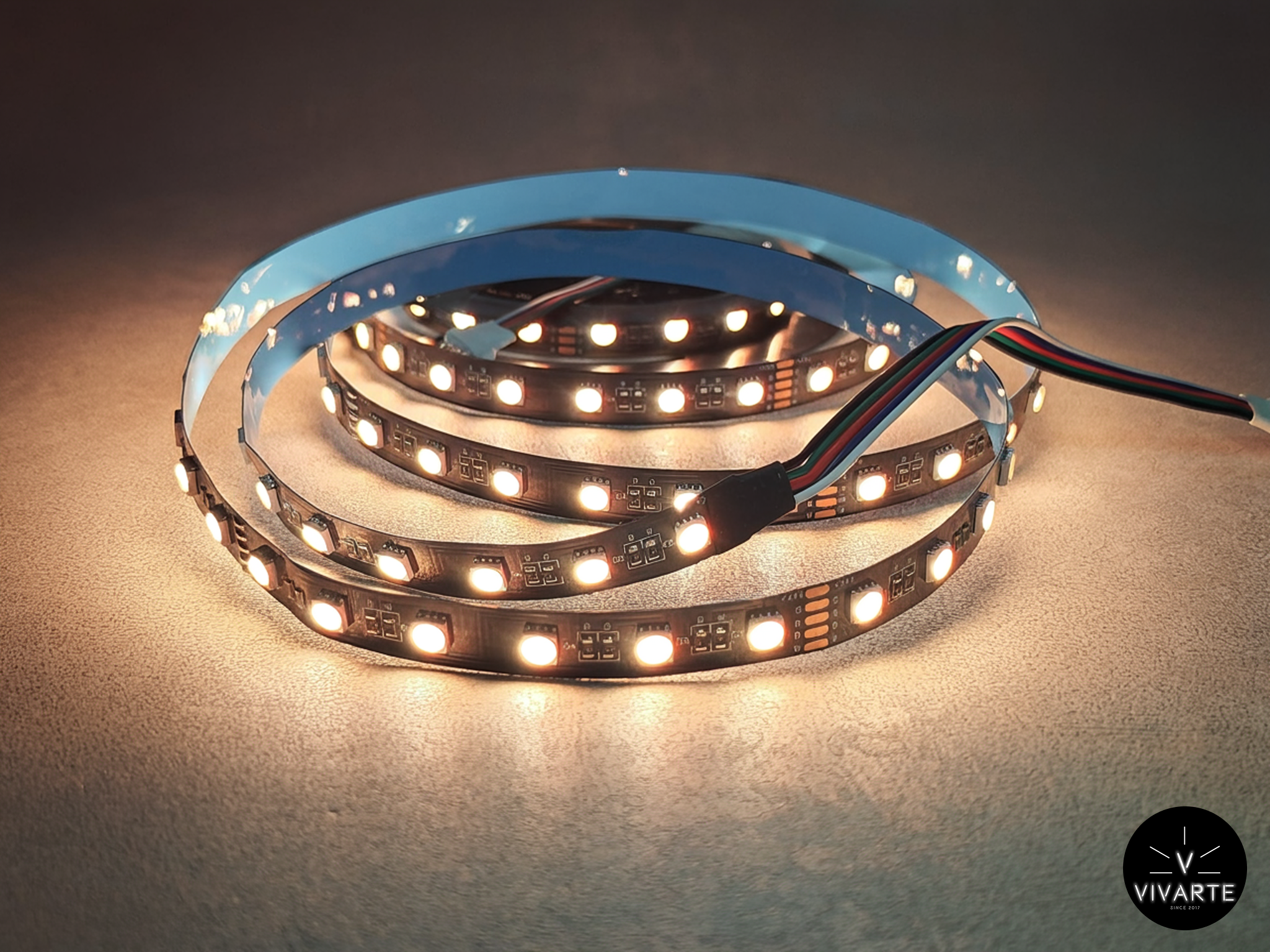 SMD 5050 RGBW 4-in-1 LED-riba (3000K soe valge kanal), must PCB; 12V/24V; IP20/IP65/IP67 – Vivarte