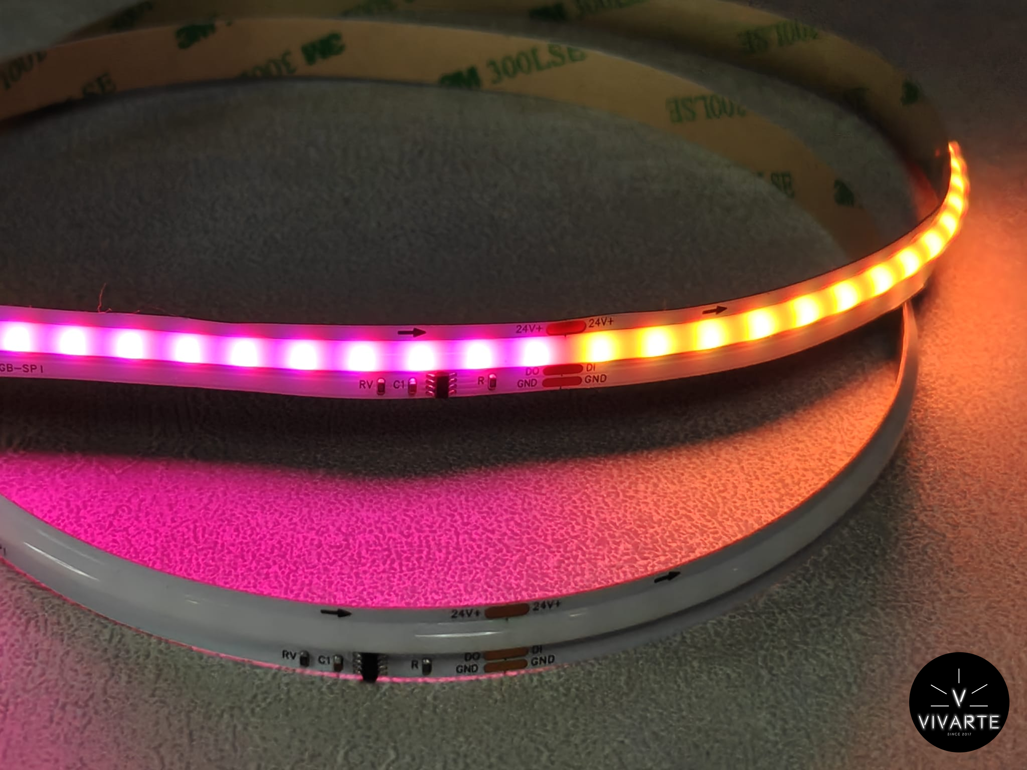 FCOB SPI RGB LED-riba – 24V, WS2811, 41,5 mm pikslisamm, 3PIN; sujuvad animatsioonid ilma nähtavate punktideta