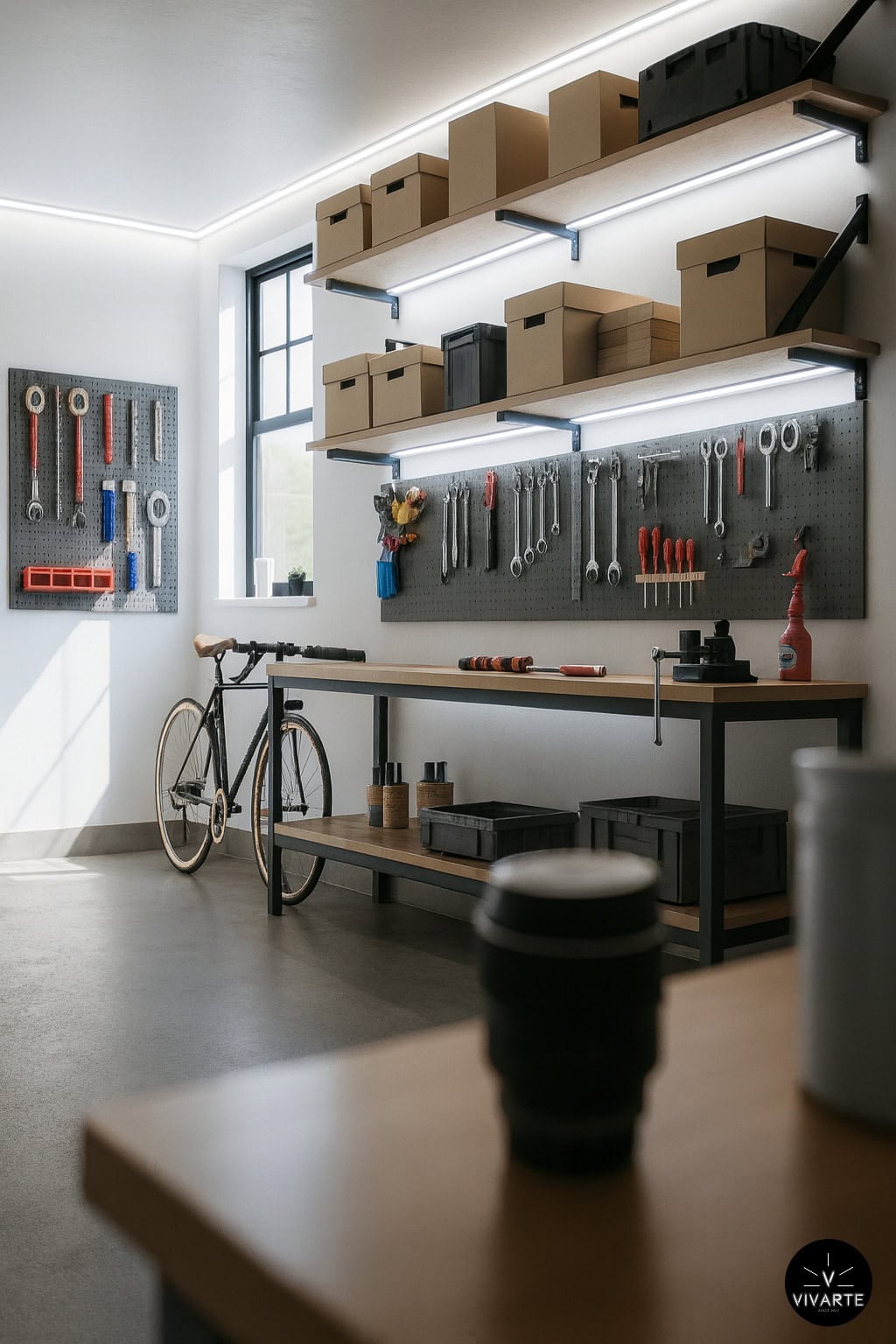 Garaaži ja töötoa LED valgustus FCOB 528 24V 6000K laes ja tööpinnal Vivarte