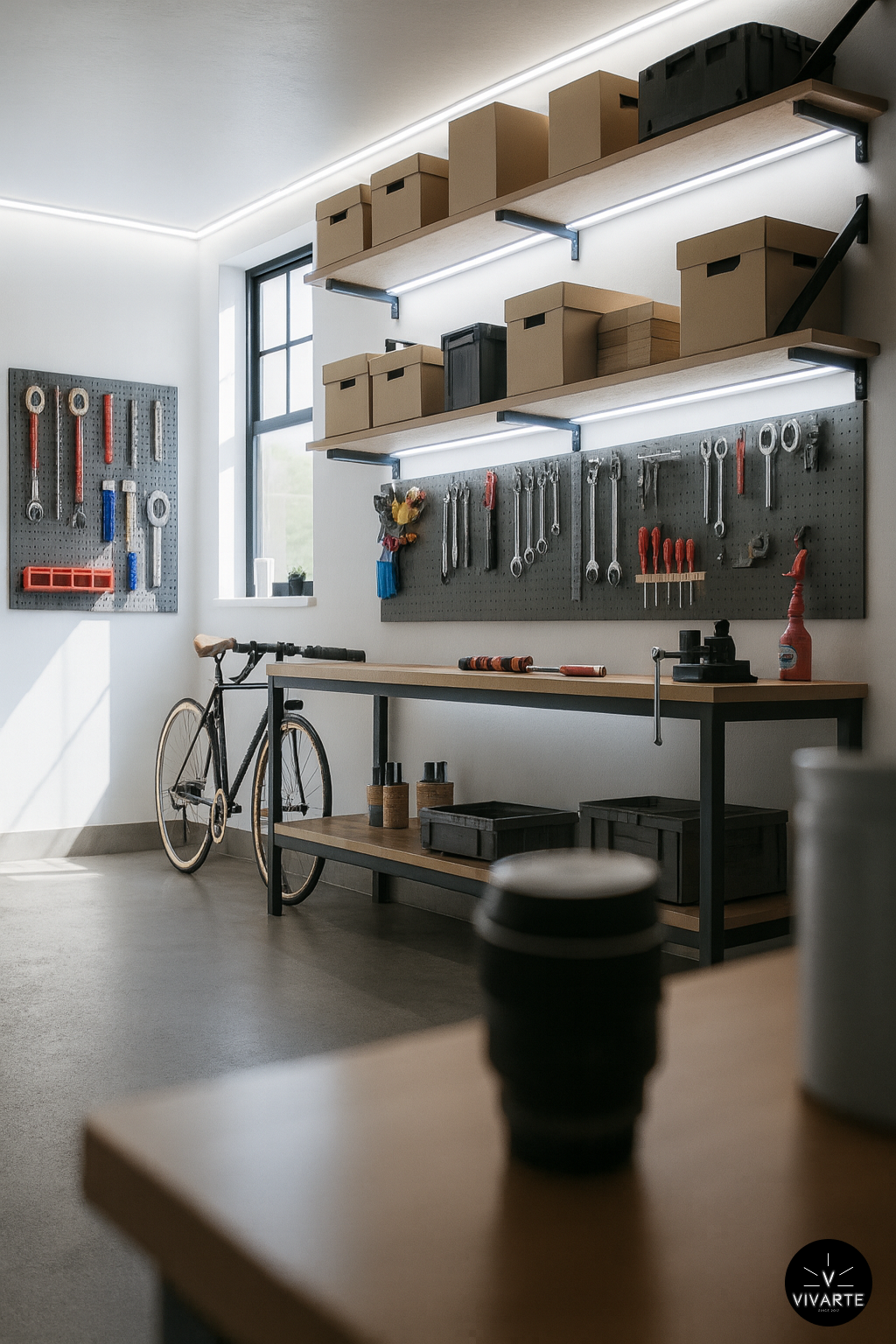 Garaaži ja töötoa LED valgustus FCOB 528 24V 6000K laes ja tööpinnal Vivarte