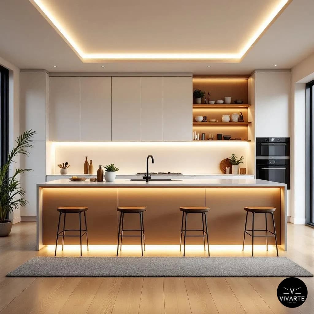 Köögi tööpinna ja lae LED valgustus FCOB 528 4000K ja riiulite FCOB 336 2700K Vivarte