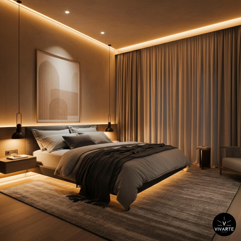 Magamistoa hubane LED valgustus voodi all ja laes FCOB 480 3000K Vivarte