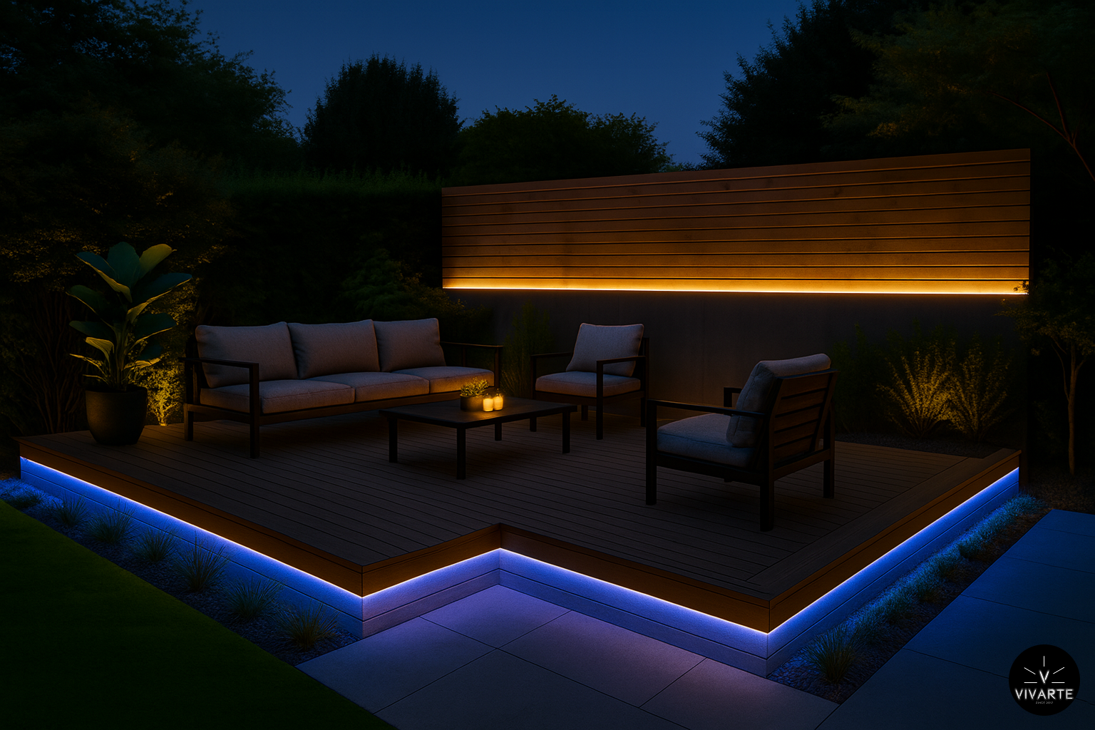 Terrassi serva LED valgustus FCOB RGB 840 must PCB ja seinal FCOB 336 3000K Vivarte