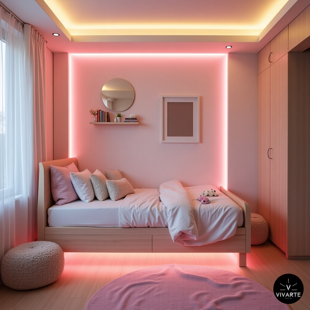 Lastetoa LED valgustus laes FCOB 480 3000K ja voodi all FCOB RGB 576 24V Vivarte